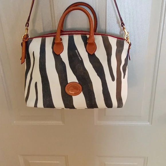 Dooney & Bourke Zebra Satchel, Leather & Canvas - Picture 3 of 11